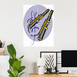 Elegant Flute Duet Music Instrument Poster