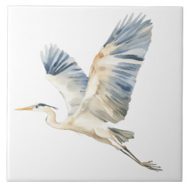 Elegant Flygande Blue Heron White Kakelplatta