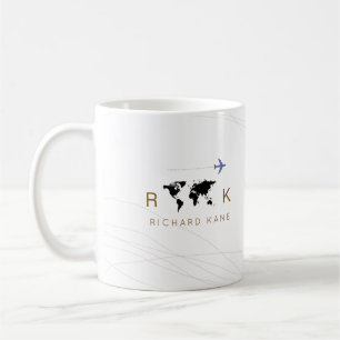elegant flygplan + karta monogrammet på vitt kaffemugg