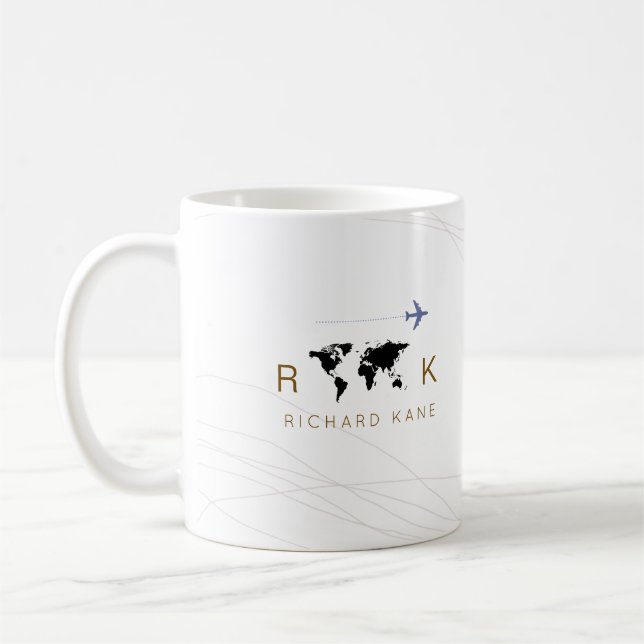 elegant flygplan + karta monogrammet på vitt kaffemugg (Vänster)