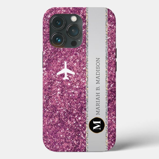 Elegant Flygplanets Rosa Silver Glitter monogram (Baksida )