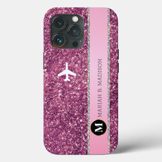 Elegant Flygplanets Rosa Silver Glitter monogram (Baksida )