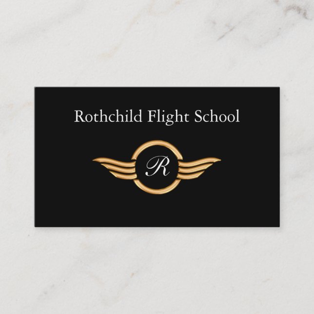 Elegant Flygskola med Monogram Visitkort (Framsida)