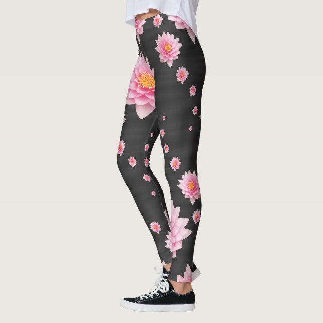 Elegant Flytande Rosa Lotus Flowers Leggings (Vänster)