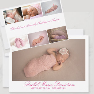 Elegant födelseannonsering för babyflicka med foto inbjudningar