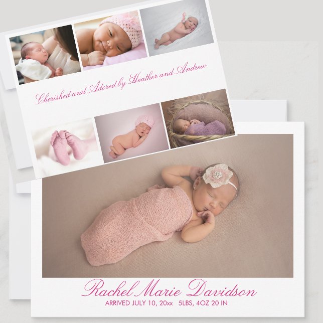 Elegant födelseannonsering för babyflicka med foto inbjudningar (Skapare uppladdad)