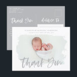 Elegant födelseannonsering foto tack meddelande vykort<br><div class="desc">Manuskript text foto tack födelseannonsering vykort. Stilig manuskript text,  färger kan ändras.</div>