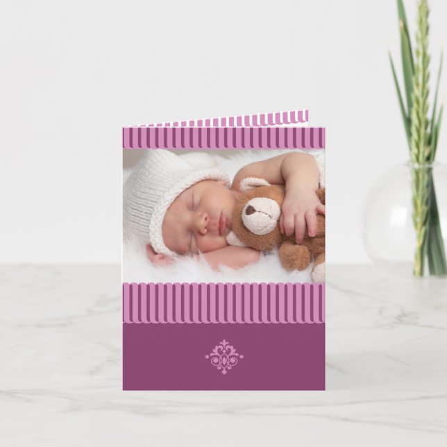 Elegant födelseannonseringskort för babyflicka med meddelande (Framsida)