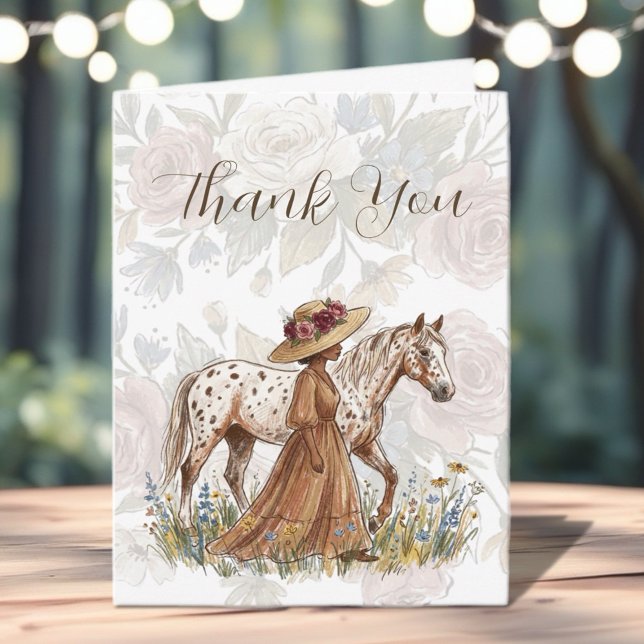 Elegant födelsedag för hästälskare  tack kort (Celebrate a special birthday with this elegant French country-inspired card!)