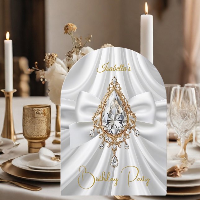 Elegant Födelsedag Guld Vit Diamant Smycke Slinga Inbjudningar (Skapare uppladdad)
