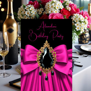 Elegant Födelsedag Hot Pink Guld Jewel Båg Svart Inbjudningar
