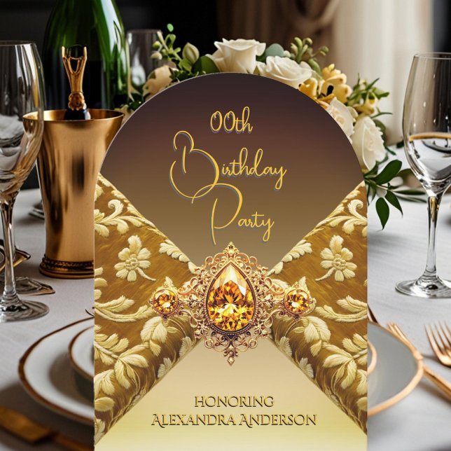 Elegant Födelsedag Mörk Beige Guld Juvel Tyg Inbjudningar (Skapare uppladdad)