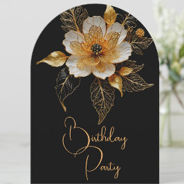 Elegant Födelsedag Orange Guld Svart Blomma Inbjudningar