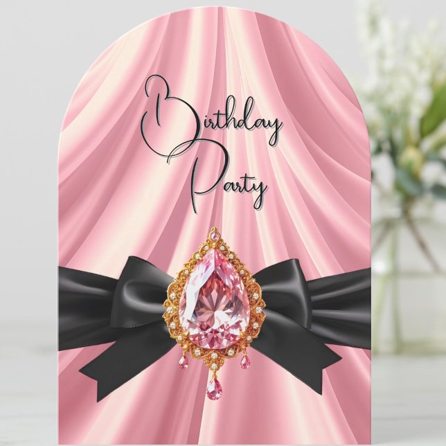 Elegant Födelsedag Rosa Guld Svart Jewel Båge Inbjudningar (Skapare uppladdad)
