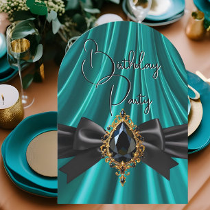 Elegant Födelsedag Teal Jade Guld Svart Smycke Inbjudningar