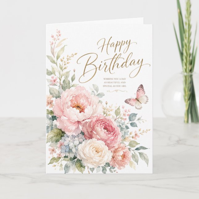 Elegant födelsedag Vattenfärg Blommig hälsning  Kort (Framsida)
