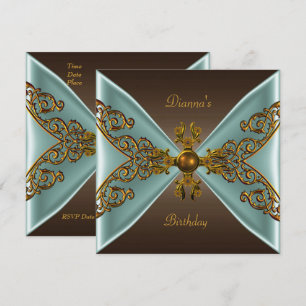 Elegant födelsedags kaffe brun gammal guld teal inbjudningar