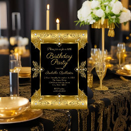 Elegant födelsedagsfest Black Guld Elite Diamond 2 Inbjudningar