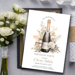 Elegant födelsedagsfest Blommigt av champagne Inbjudningar