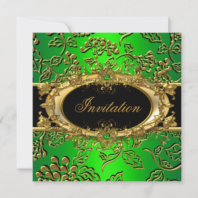 Elegant födelsedagsfest Damaskus limegrön guld Inbjudningar (Framsida)