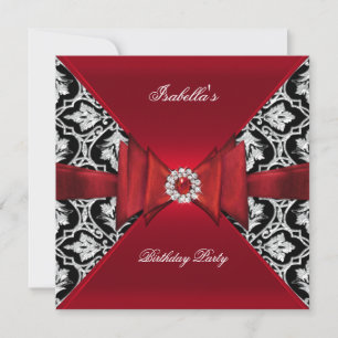 Elegant födelsedagsfest Damaskus röd svart diamant Inbjudningar