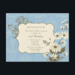Elegant födelsedagsfest för vintagedaisy 70th-79th inbjudningar<br><div class="desc">Fira 70th, 71st, 73rd, 74th, 75:e, 76th, 77th, 78th, 79th gammala år? Invitera därefter all vänner och familj med denna ursnygg vintage utformade partyinbjudan. Virvlar runt damastast bakgrund för eleganta blått som illustreras med älskvärda vintagedaisy och att presentera en chic, vintageetiketten, denna inbjudan är säker att lämna ett fantastiskt bra...</div>
