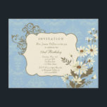 Elegant födelsedagsfest för vintagedaisy 70th-79th inbjudningar<br><div class="desc">Fira 70th, 71st, 73rd, 74th, 75:e, 76th, 77th, 78th, 79th gammala år? Invitera därefter all vänner och familj med denna ursnygg vintage utformade partyinbjudan. Virvlar runt damastast bakgrund för eleganta blått som illustreras med älskvärda vintagedaisy och att presentera en chic, vintageetiketten, denna inbjudan är säker att lämna ett fantastiskt bra...</div>