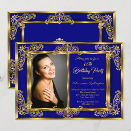 Elegant födelsedagsfest Foto Royal Blue Guld Ädels Inbjudningar