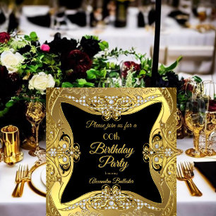 Elegant födelsedagsfest guld svarta diamanter inbjudningar