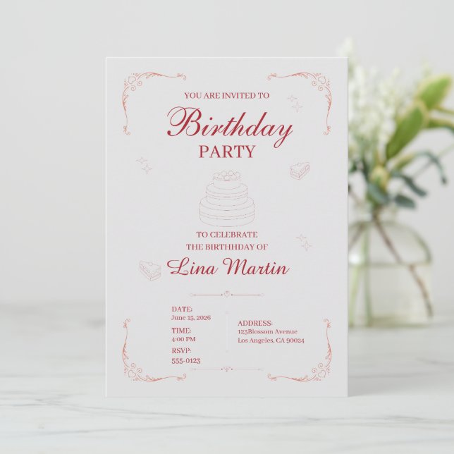 Elegant Födelsedagsfest Inbjudan (Stående Fram)