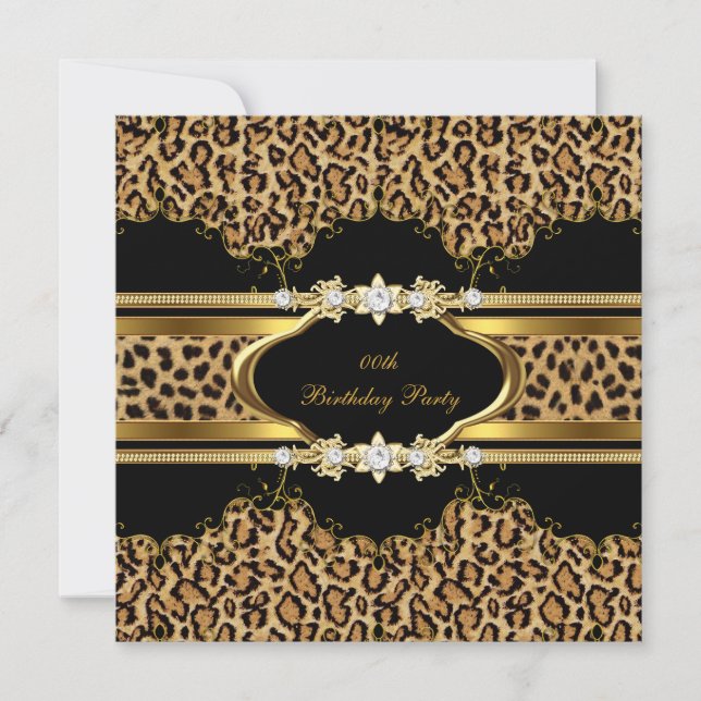 Elegant Födelsedagsfest Leopard Guld Gepard Inbjudningar (Framsida)