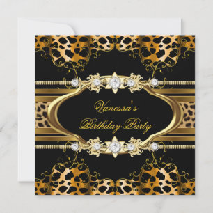 Elegant Födelsedagsfest Leopard Guld Inbjudningar