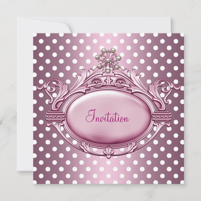 Elegant Födelsedagsfest Satin Rosa Pärl Juwel 2 Inbjudningar (Framsida)