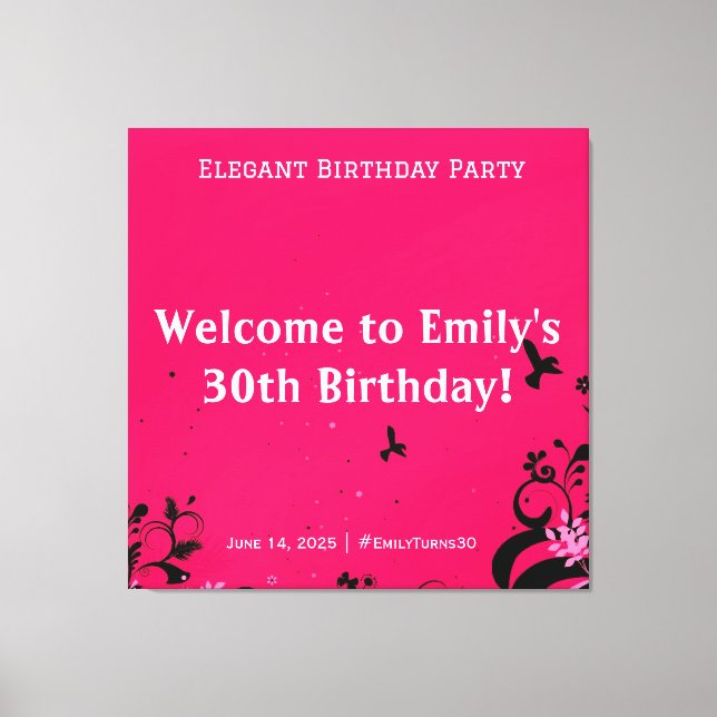 Elegant födelsedagsfest Välkomsthälsotecken Canvastryck (Framsida)