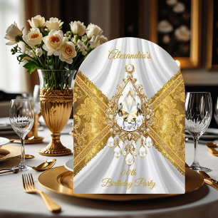 Elegant födelsedagsfest vit guld diamant blom- inbjudningar