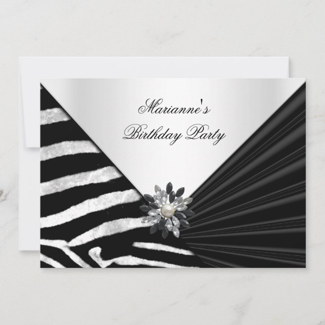 Elegant födelsedagsfest Zebra Svart Juvel Inbjudningar (Framsida)
