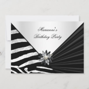 Elegant födelsedagsfest Zebra Svart Juvel Inbjudningar
