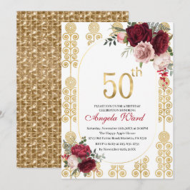 Elegant födelsedagsfirande  blommig glitter 50-års inbjudningar