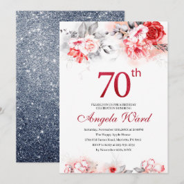 Elegant födelsedagsfirande  blommig glitter 70-års inbjudningar