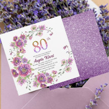 Elegant födelsedagsfirande  blommig glitter 80-års