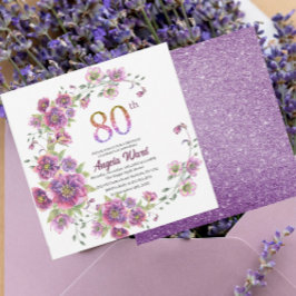 Elegant födelsedagsfirande  blommig glitter 80-års inbjudningar