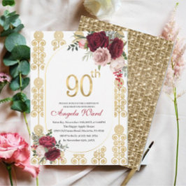 Elegant födelsedagsfirande  blommig glitter 80-års inbjudningar