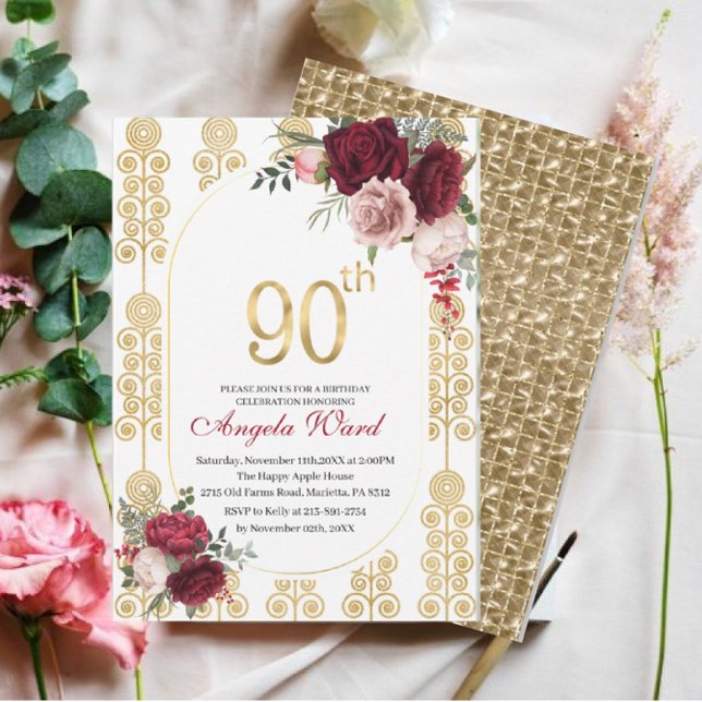 Elegant födelsedagsfirande  blommig glitter 80-års inbjudningar (Skapare uppladdad)