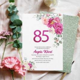 Elegant födelsedagsfirande  blommig glitter 85:e  inbjudningar