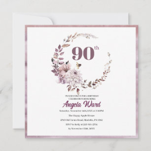 Elegant födelsedagsfirande blommig glitter 90-års inbjudningar
