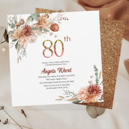 Elegant födelsedagsfirande  blommig terrakotta gla inbjudningar