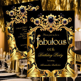 Elegant Födelsedagsfirande Silke Guld Svart Damask Inbjudningar