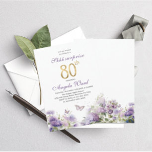 Elegant födelsedagsfirande vattenfärg lila blomma inbjudningar