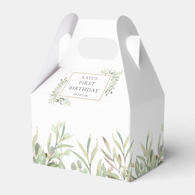 Elegant födelsedagsgrönska blad presentförpackning presentaskar (Framsidan Sidan)