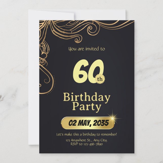 Elegant födelsedagsinbjudan mall 60-årsdag (Framsida)